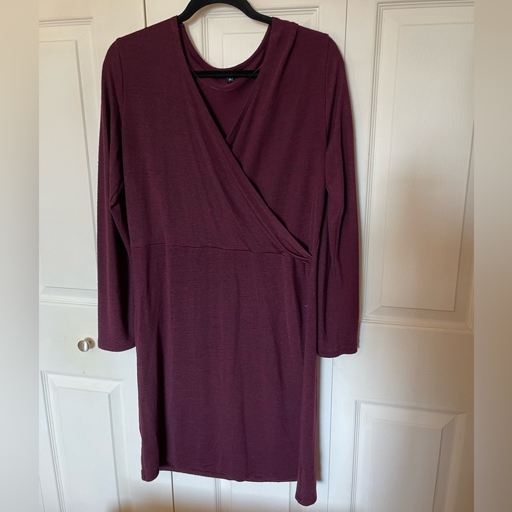 Burgundy Faux Wrap Lightweight Long Sleeve Butgundy Plum George Dress XL